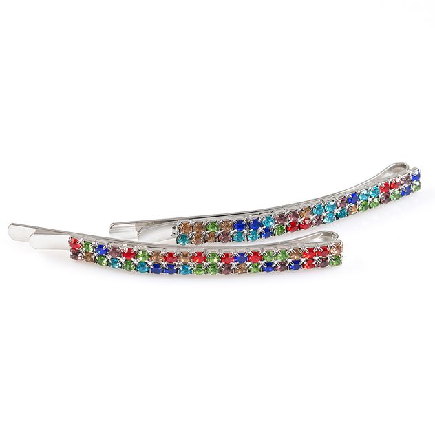 Set 2 agrafe de par argintii cu strasuri multicolore