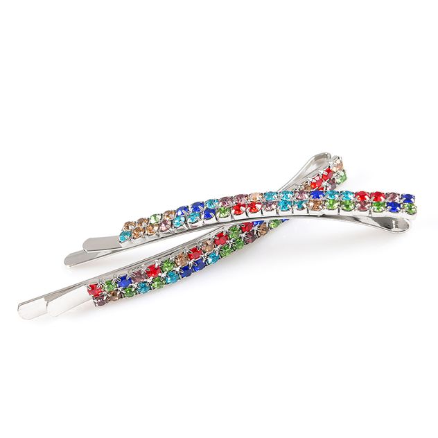 Set 2 agrafe de par argintii cu strasuri multicolore