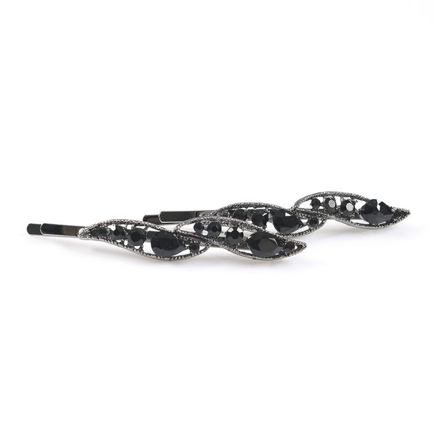 Set 2 clame par negre cu pietre, model elegant rasucit