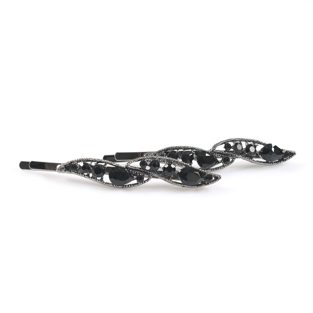 Set 2 clame par negre cu pietre, model elegant rasucit
