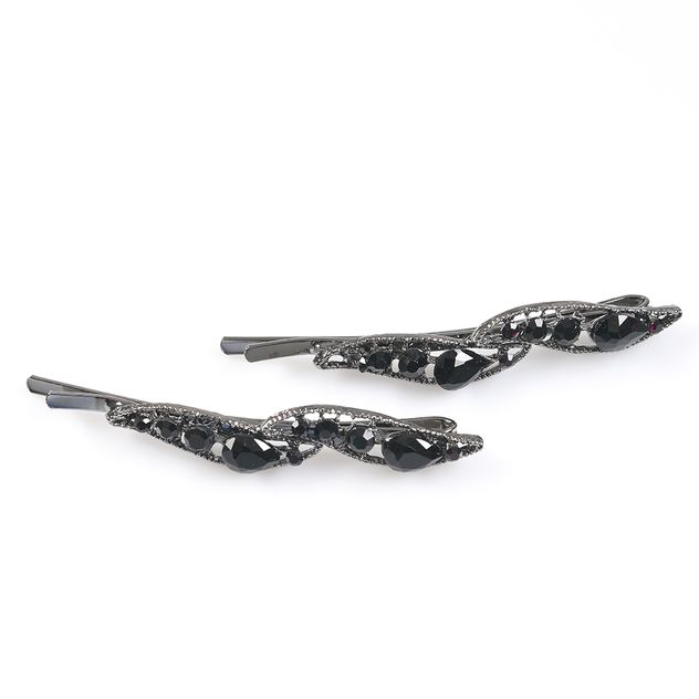 Set 2 clame par negre cu pietre, model elegant rasucit