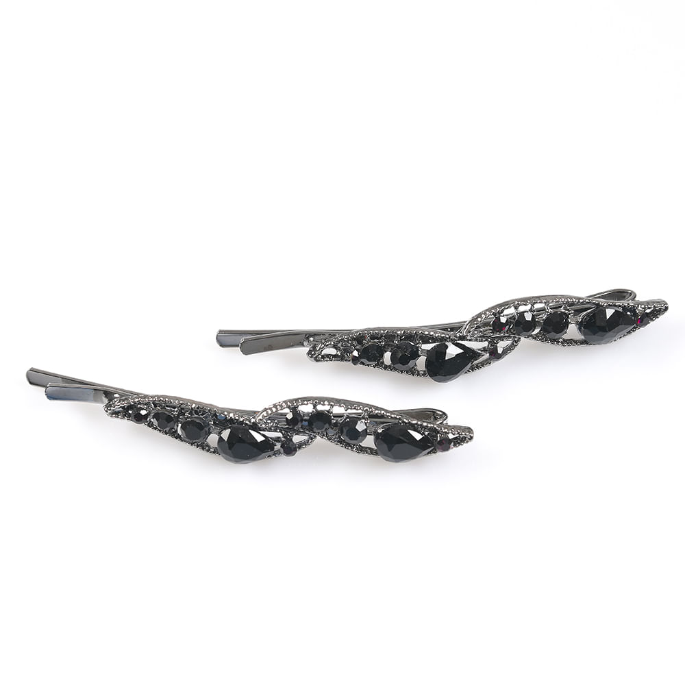 Set 2 clame par negre cu pietre, model elegant rasucit - 1 | YEO
