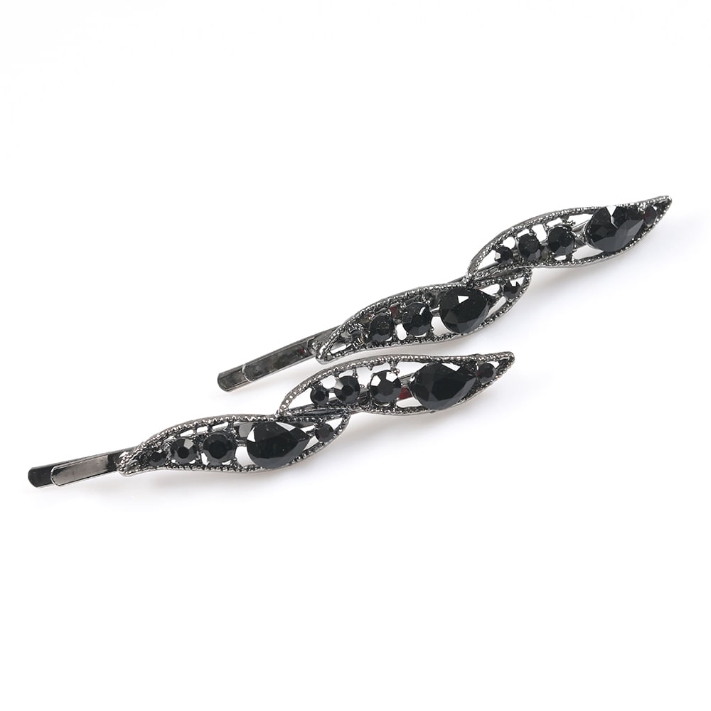 Set 2 clame par negre cu pietre, model elegant rasucit - 2 | YEO
