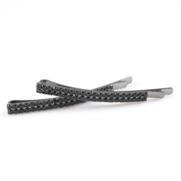 Set 2 clame par metalice cu strasuri negre