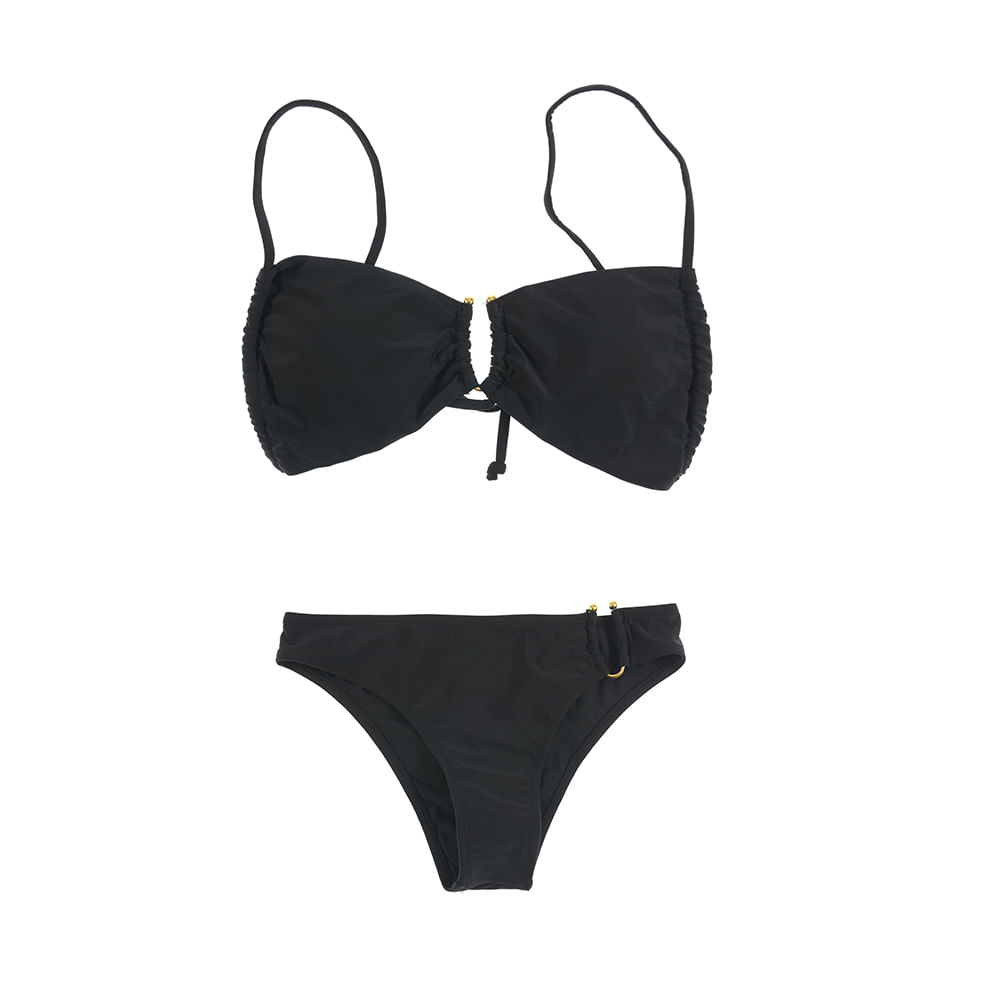 Sutien de baie negru cu detalii aurii - 3 | YEO