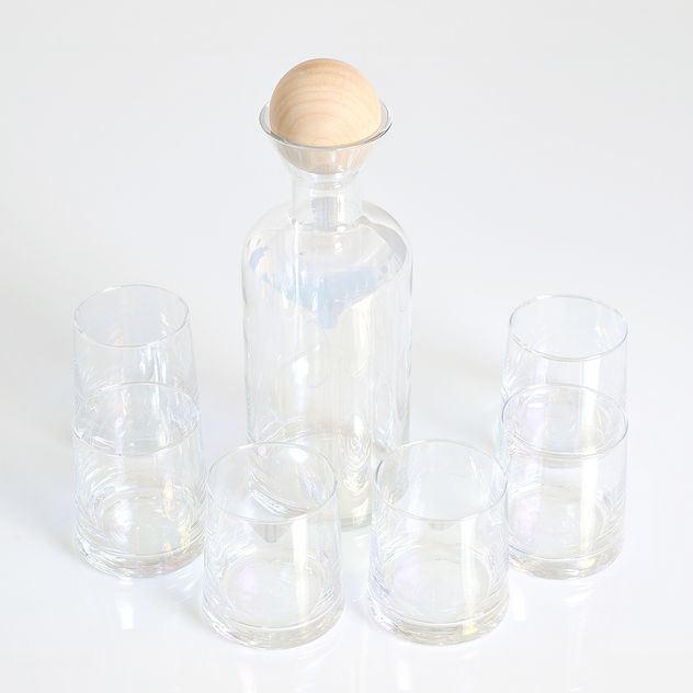 Set decantor 1200 ml cu 6 pahare 260 ml si dop din lemn