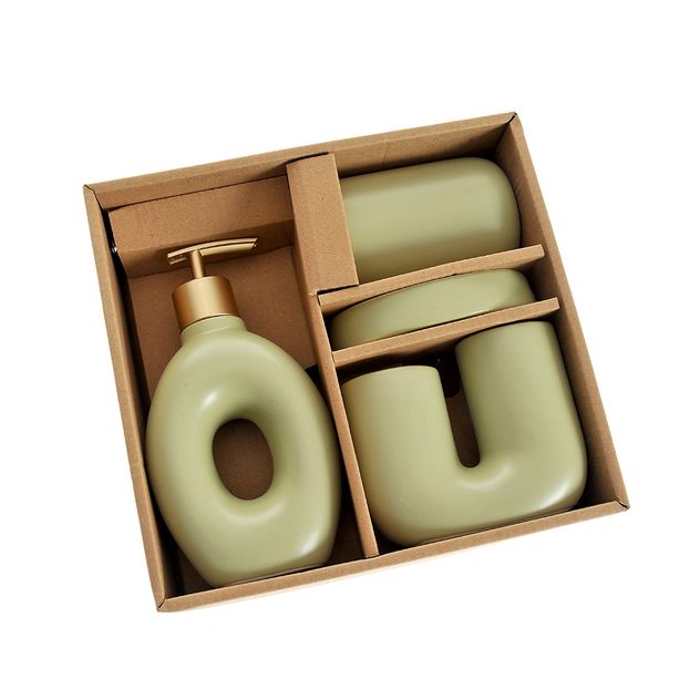 Set accesorii baie ceramic verde mat cu 4 piese
