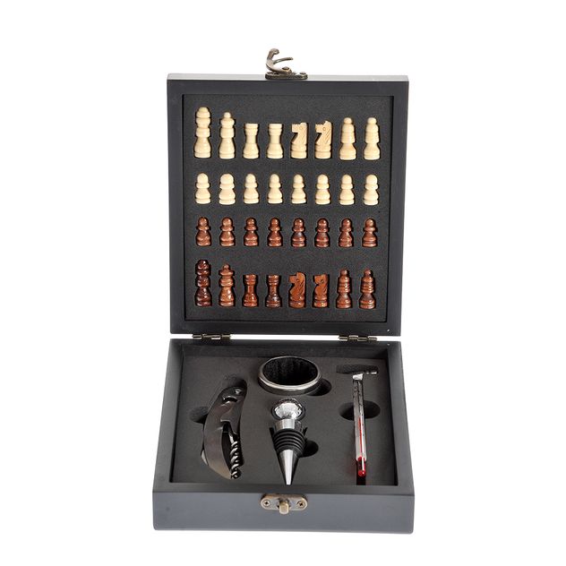 Set cadou sah si accesorii pentru vin in cutie eleganta