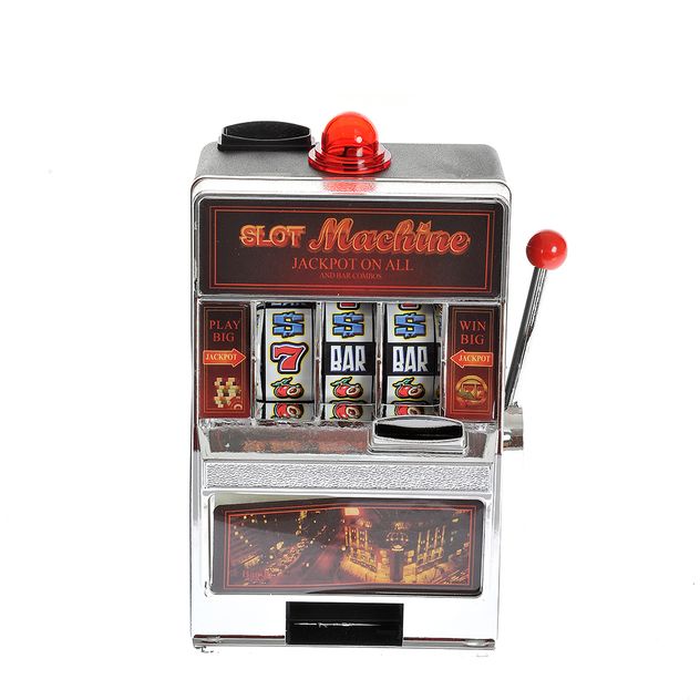 Pusculita slot machine decorativa cu maneta si detalii retro