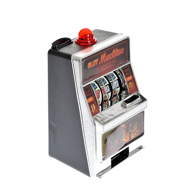Pusculita slot machine decorativa cu maneta si detalii retro