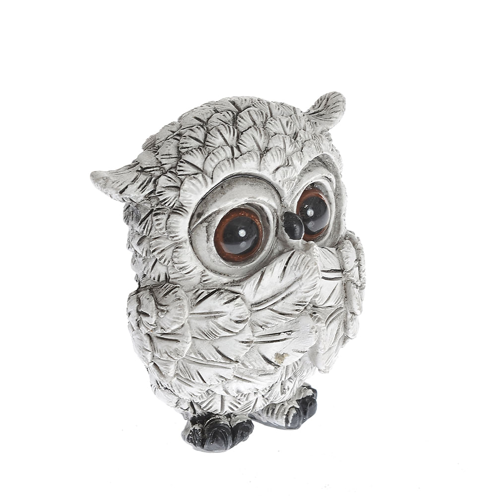 Statueta decorativa bufnita din rasina, finisaj argintiu antichizat 6 cm - 1 | YEO