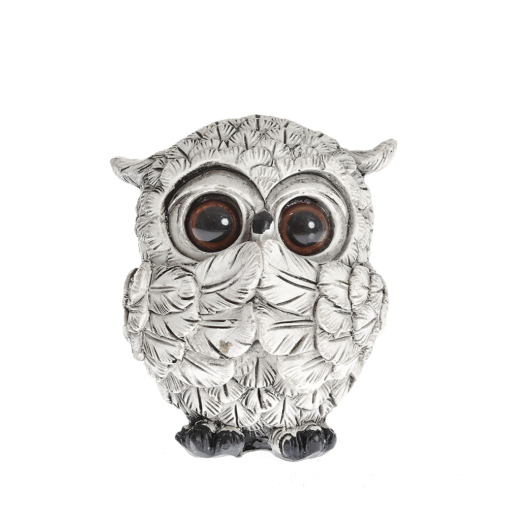 Statueta decorativa bufnita din rasina, finisaj argintiu antichizat 6 cm - 4 | YEO