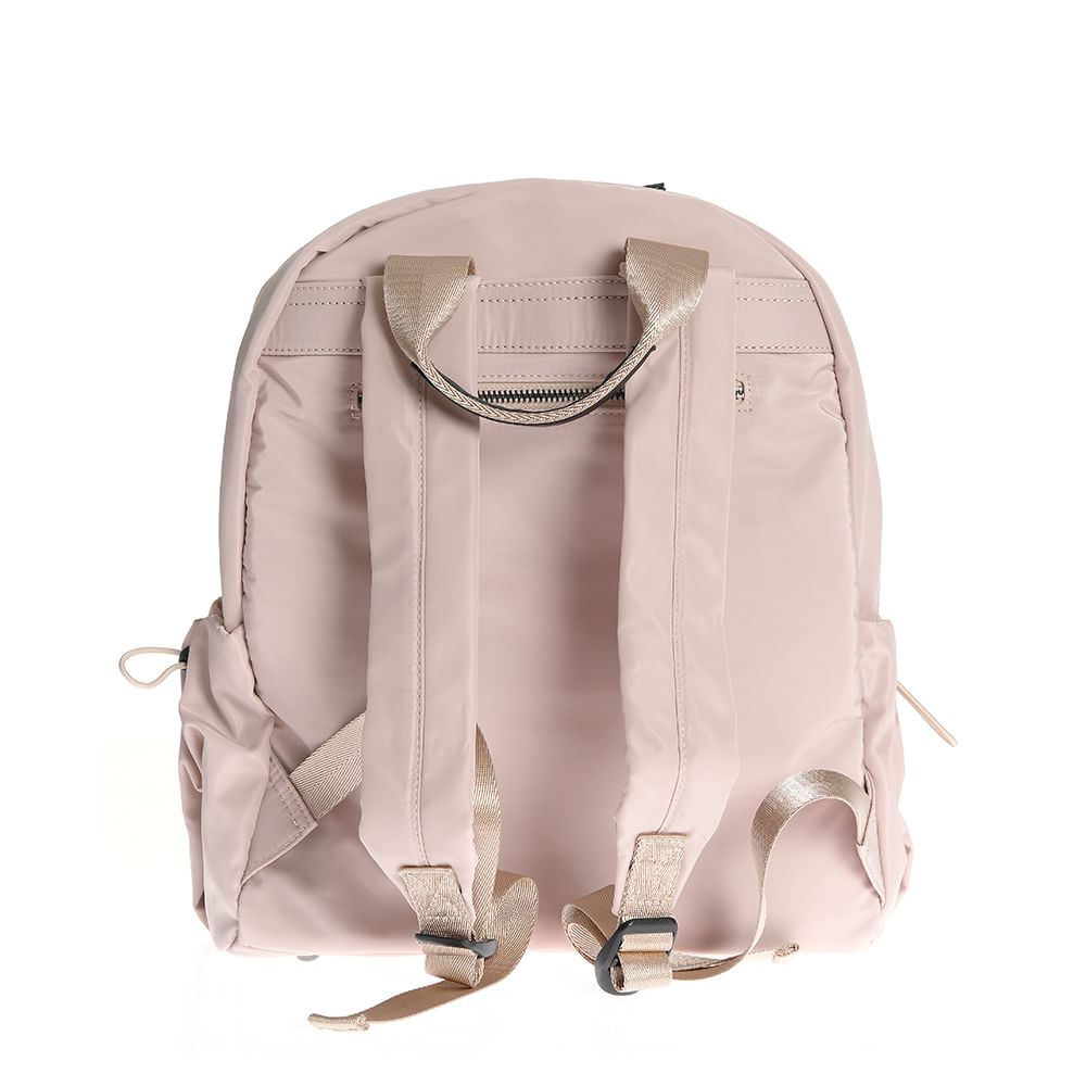 Rucsac bej din material textil cu buzunar frontal - 2 | YEO