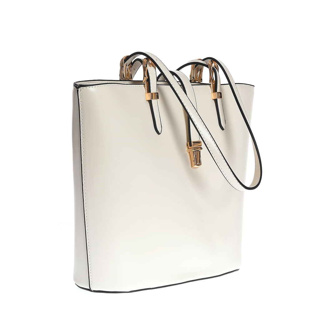 Geanta shopper crem cu barete reglabile si inchidere aurie - 1 | YEO