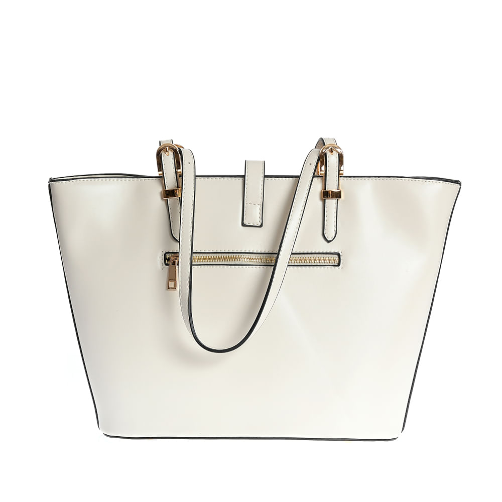 Geanta shopper crem cu barete reglabile si inchidere aurie - 2 | YEO
