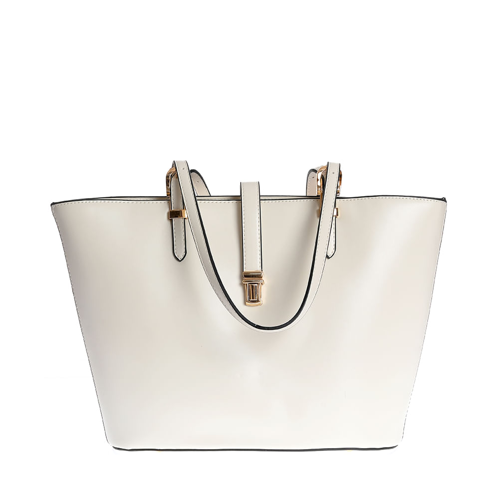 Geanta shopper crem cu barete reglabile si inchidere aurie - 3 | YEO