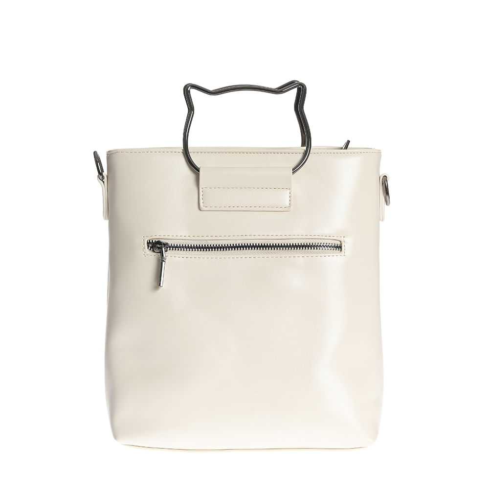 Geanta tip crossbody crem cu imprimeu pisici si maner forma urechi - 2 | YEO
