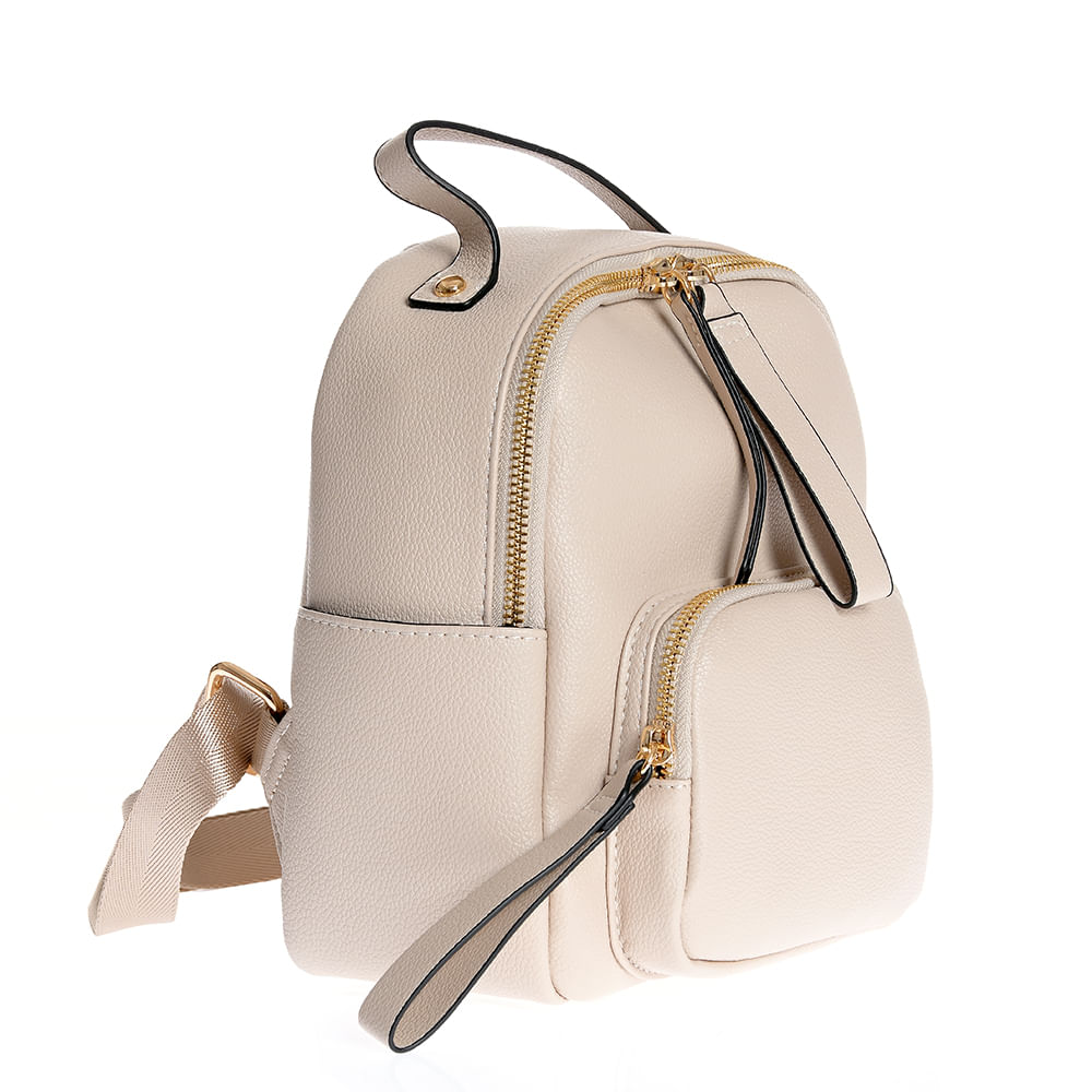 Rucsac bej cu buzunare laterale - 1 | YEO