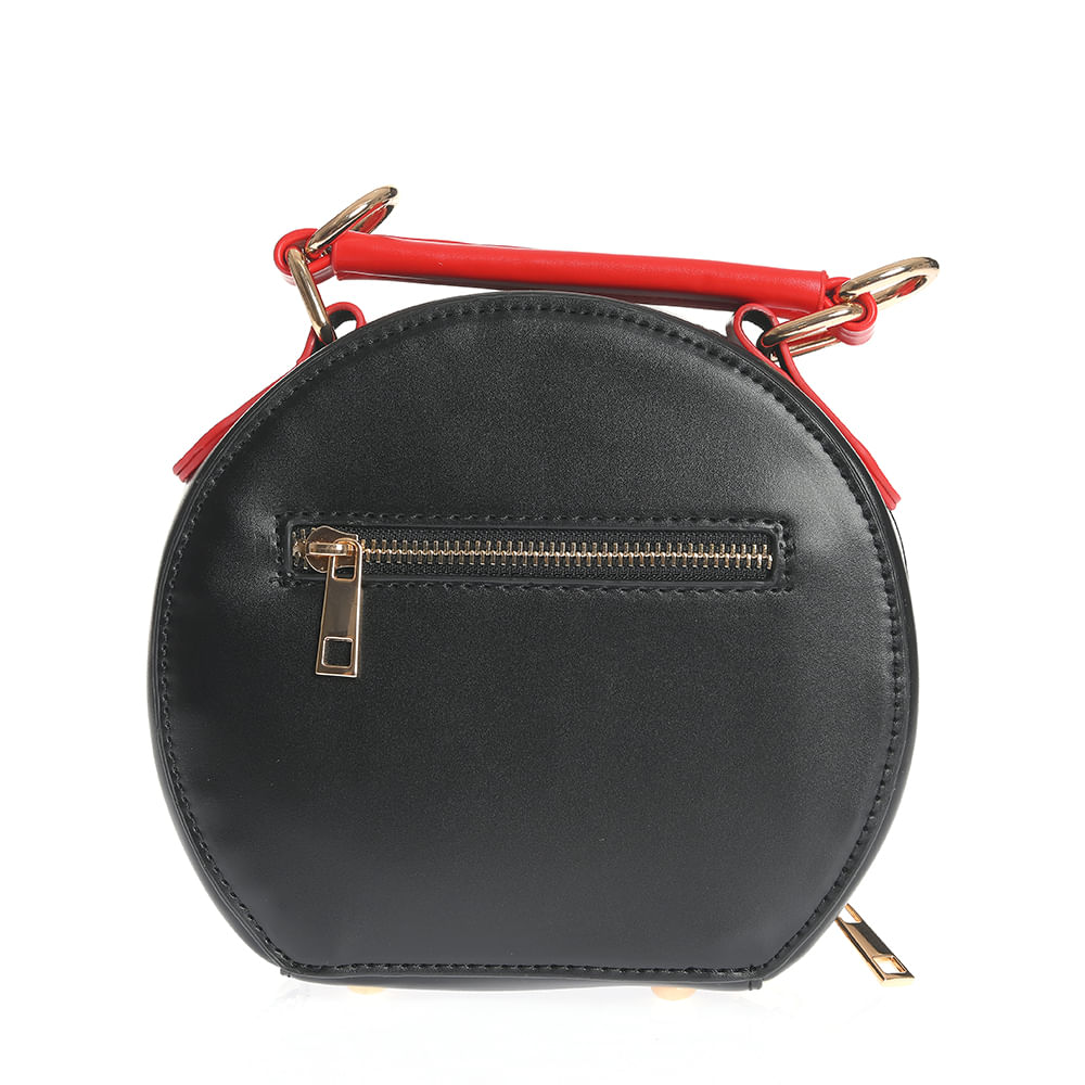 Geanta rotunda neagra cu pisica si detalii rosii - 2 | YEO