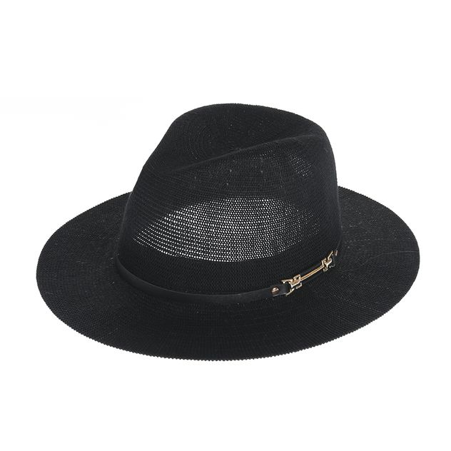 Palarie Fedora neagra cu banda subtire decorativa