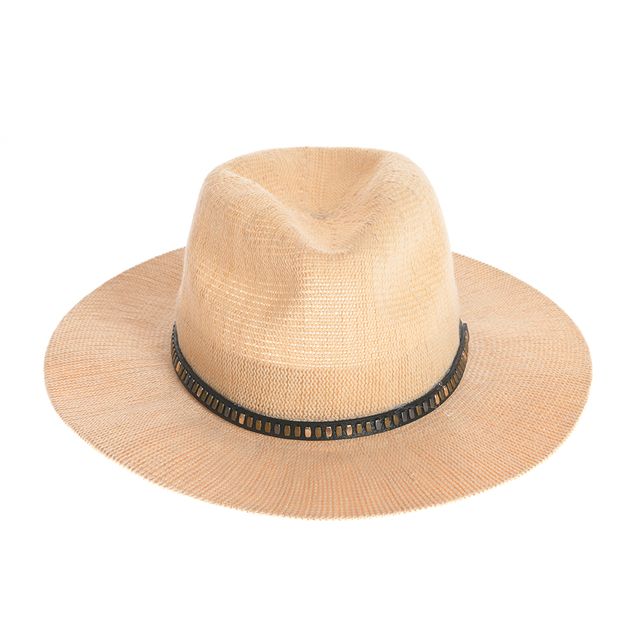 Palarie Panama din paie bej cu banda decorativa neagra