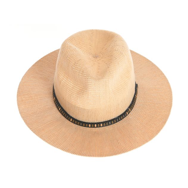 Palarie Panama din paie bej cu banda decorativa neagra