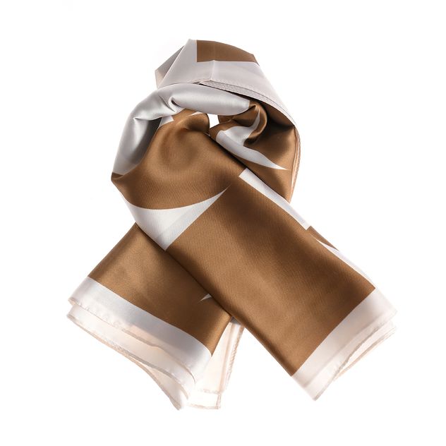 Esarfa satinata in tonuri cappuccino cu imprimeu geometric