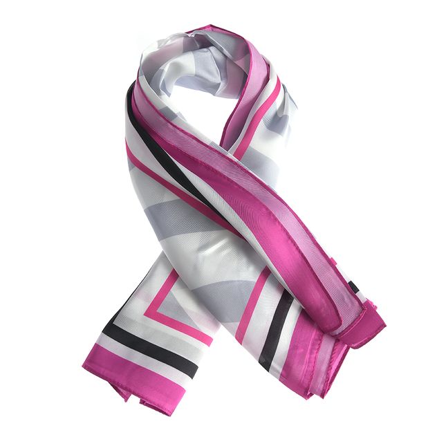 Esarfa cu dungi fucsia, albe si negre