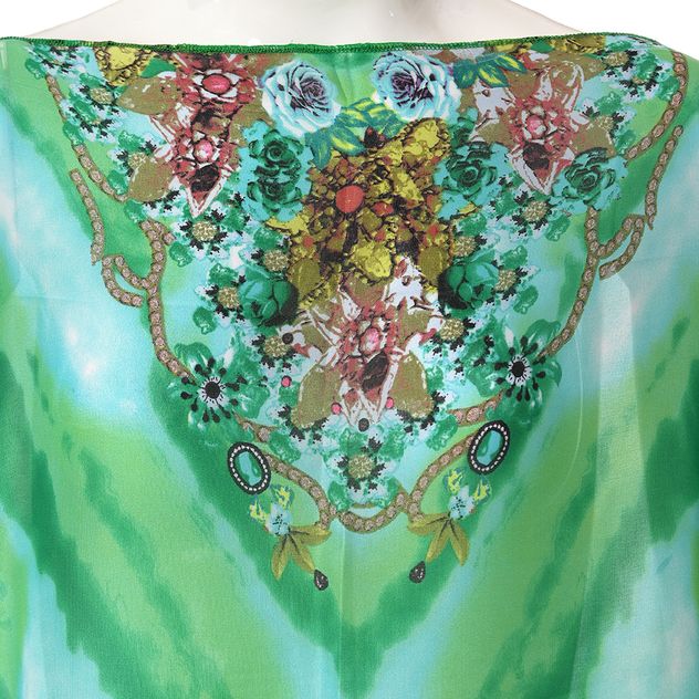 Poncho cu detalii florale in nuante de verde si albastru