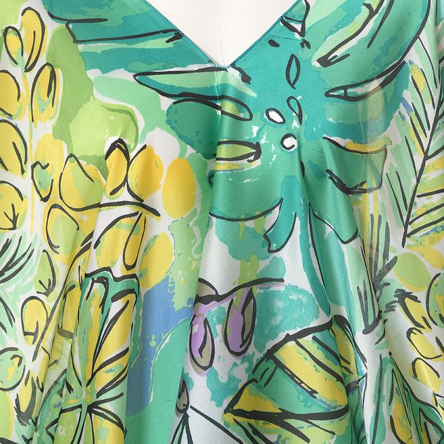 Poncho cu imprimeu model vegetal si margini verzi