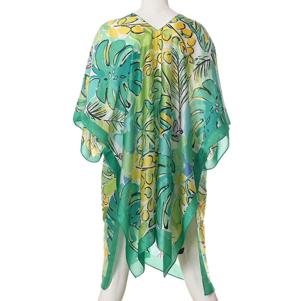 Poncho cu imprimeu model vegetal si margini verzi - 2 | YEO