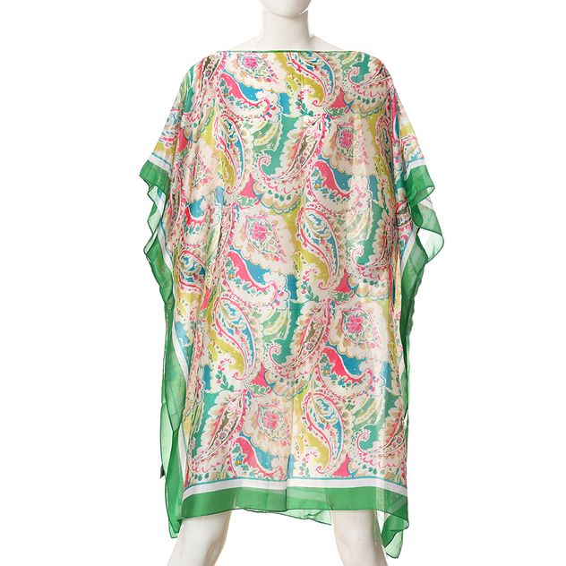 Poncho cu margini verzi si imprimeu paisley colorat