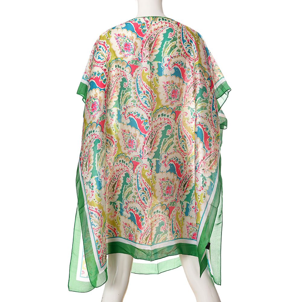 Poncho cu margini verzi si imprimeu paisley colorat - 2 | YEO