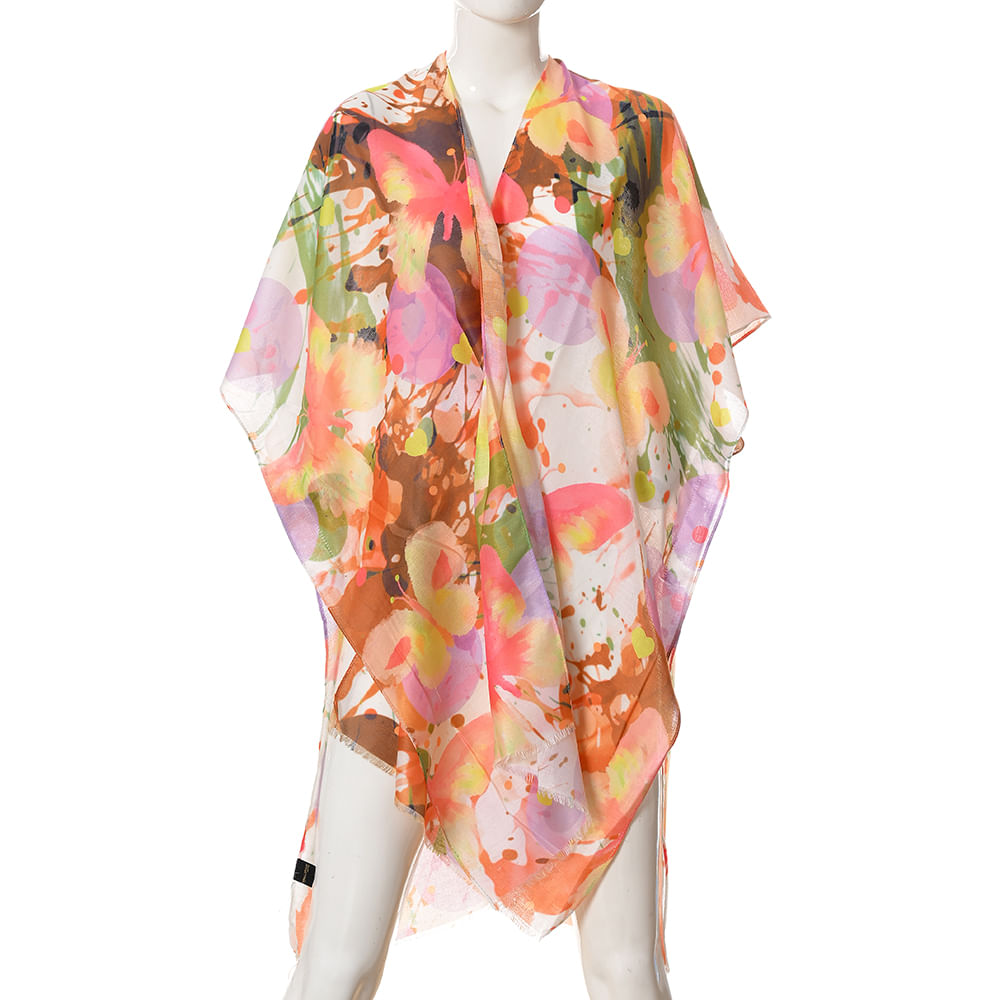 Poncho cu imprimeu floral multicolor