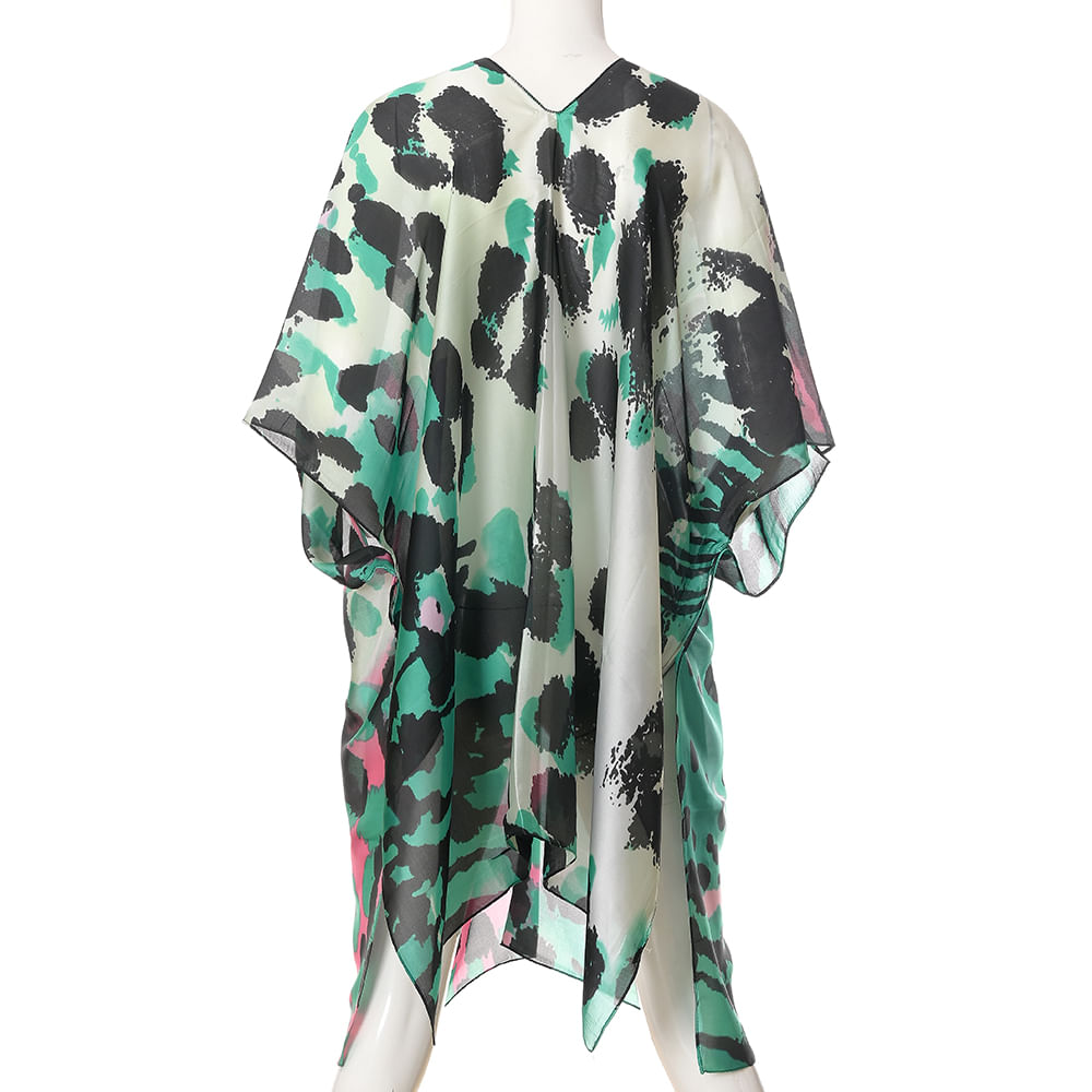 Poncho cu imprimeu abstract verde si roz - 2 | YEO