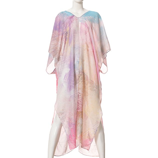 Poncho cu imprimeu multicolor si croiala fluida