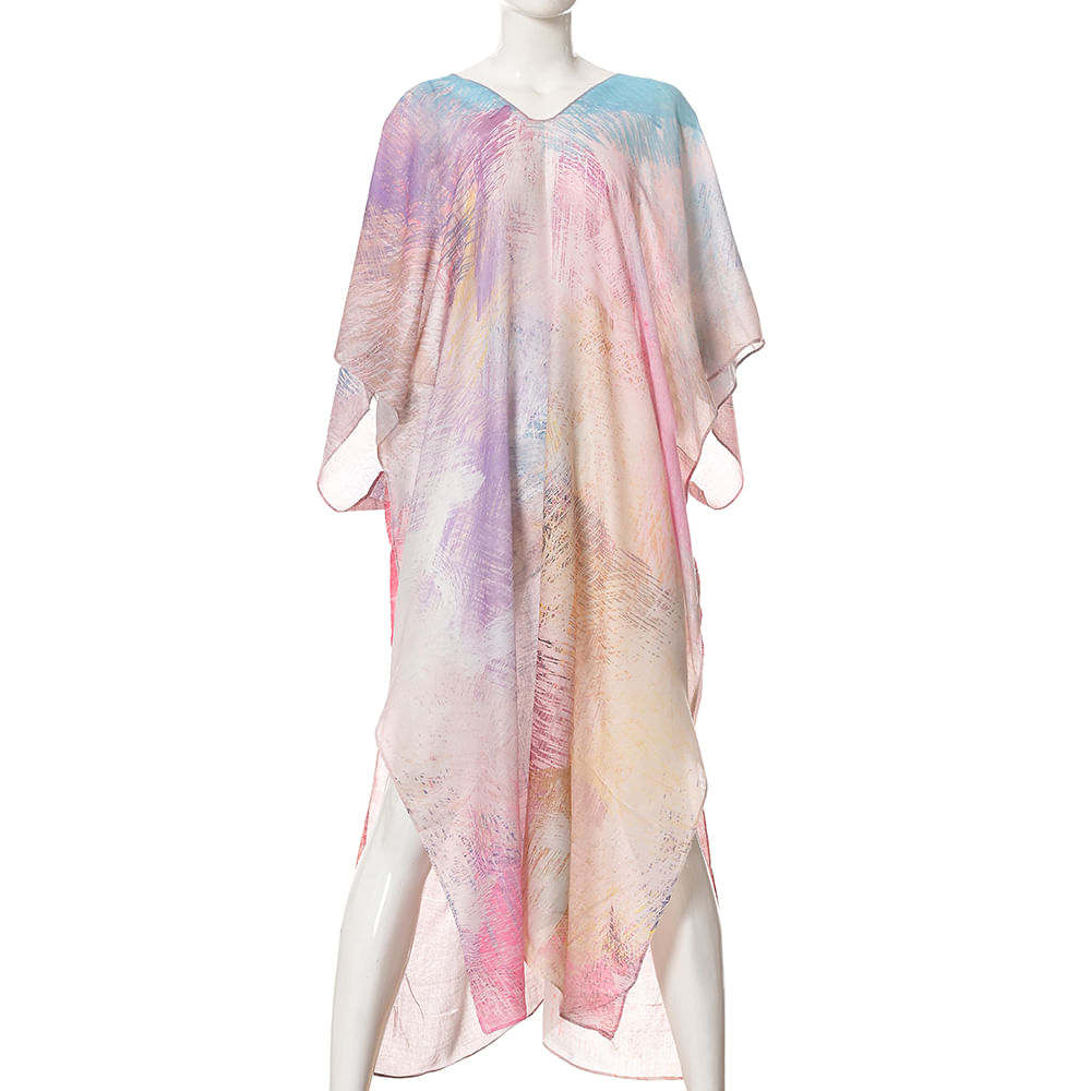 Poncho cu imprimeu multicolor si croiala fluida
