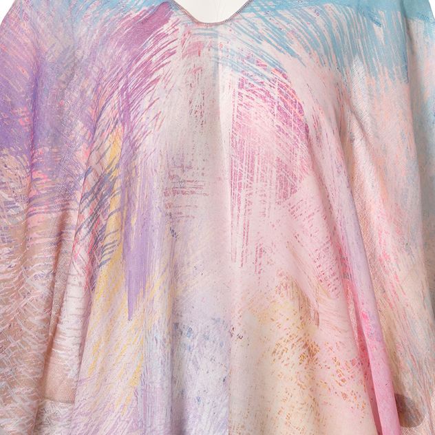 Poncho cu imprimeu multicolor si croiala fluida