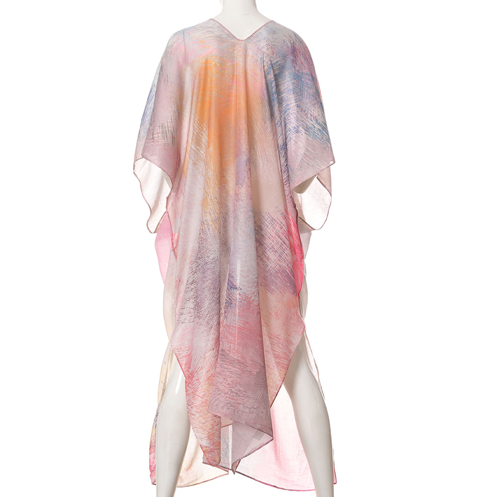 Poncho cu imprimeu multicolor si croiala fluida - 2 | YEO