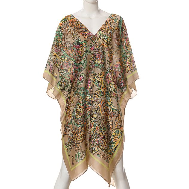 Poncho cu imprimeu oriental in tonuri calde