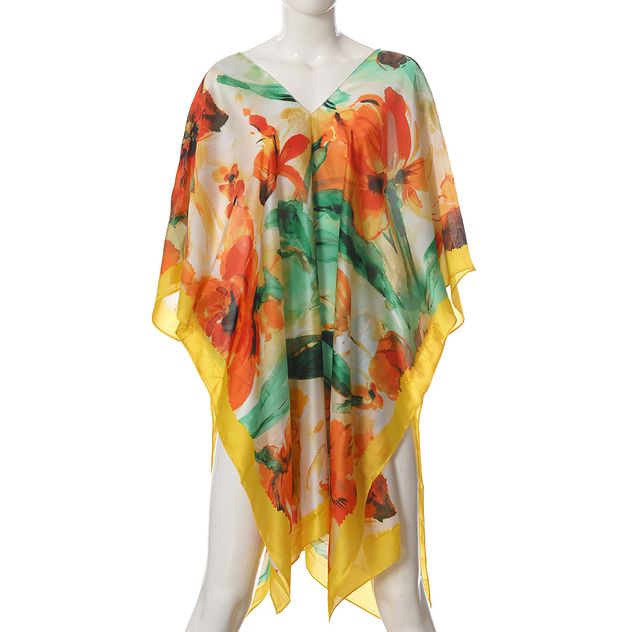 Poncho cu imprimeu floral in nuante vibrante