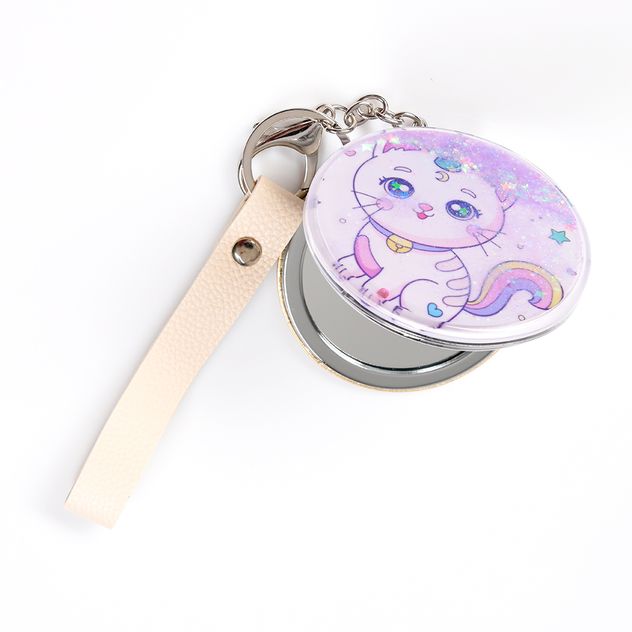 Oglinda de poseta cu glitter si pisica unicorn