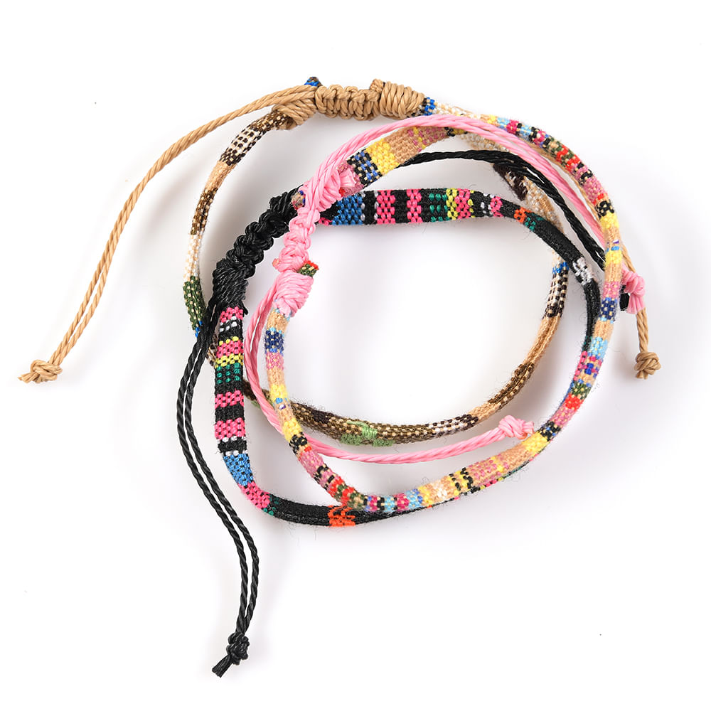 Set 3 bratari multicolore din material textil