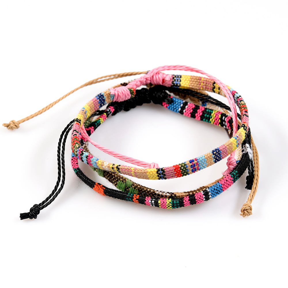 Set 3 bratari multicolore din material textil - 1 | YEO