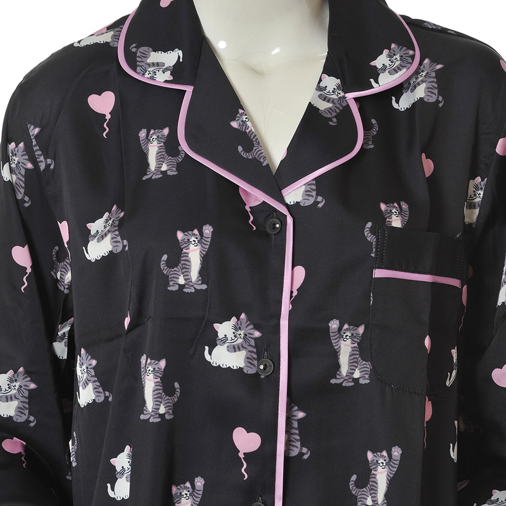 Pijama neagra cu pisicute - imagine 8