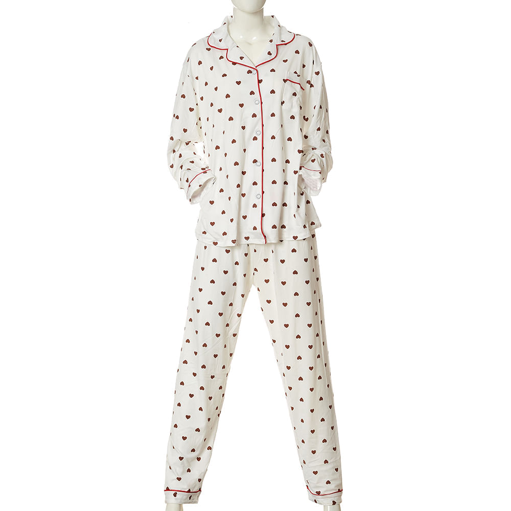 Pijama alba cu inimi - imagine 4
