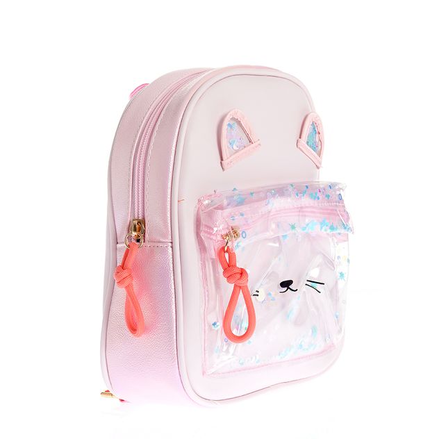 Rucsac roz cu buzunar transparent