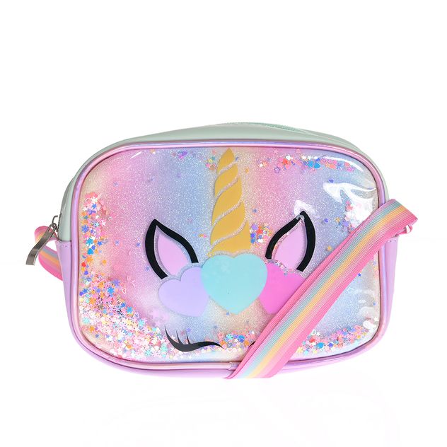 Geanta multicolora cu imprimeu unicorn