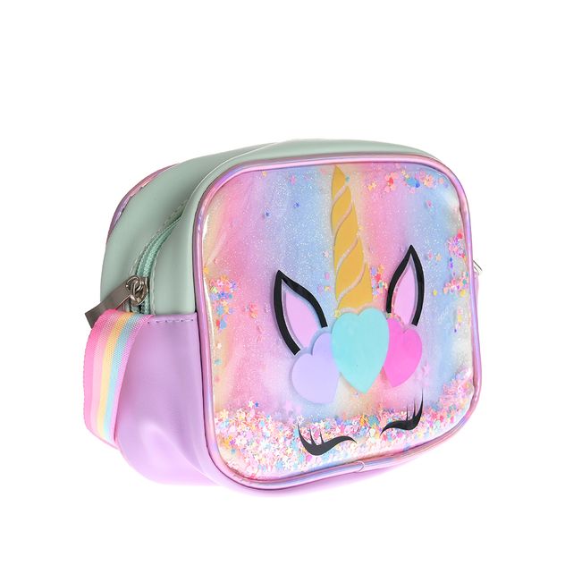 Geanta multicolora cu imprimeu unicorn