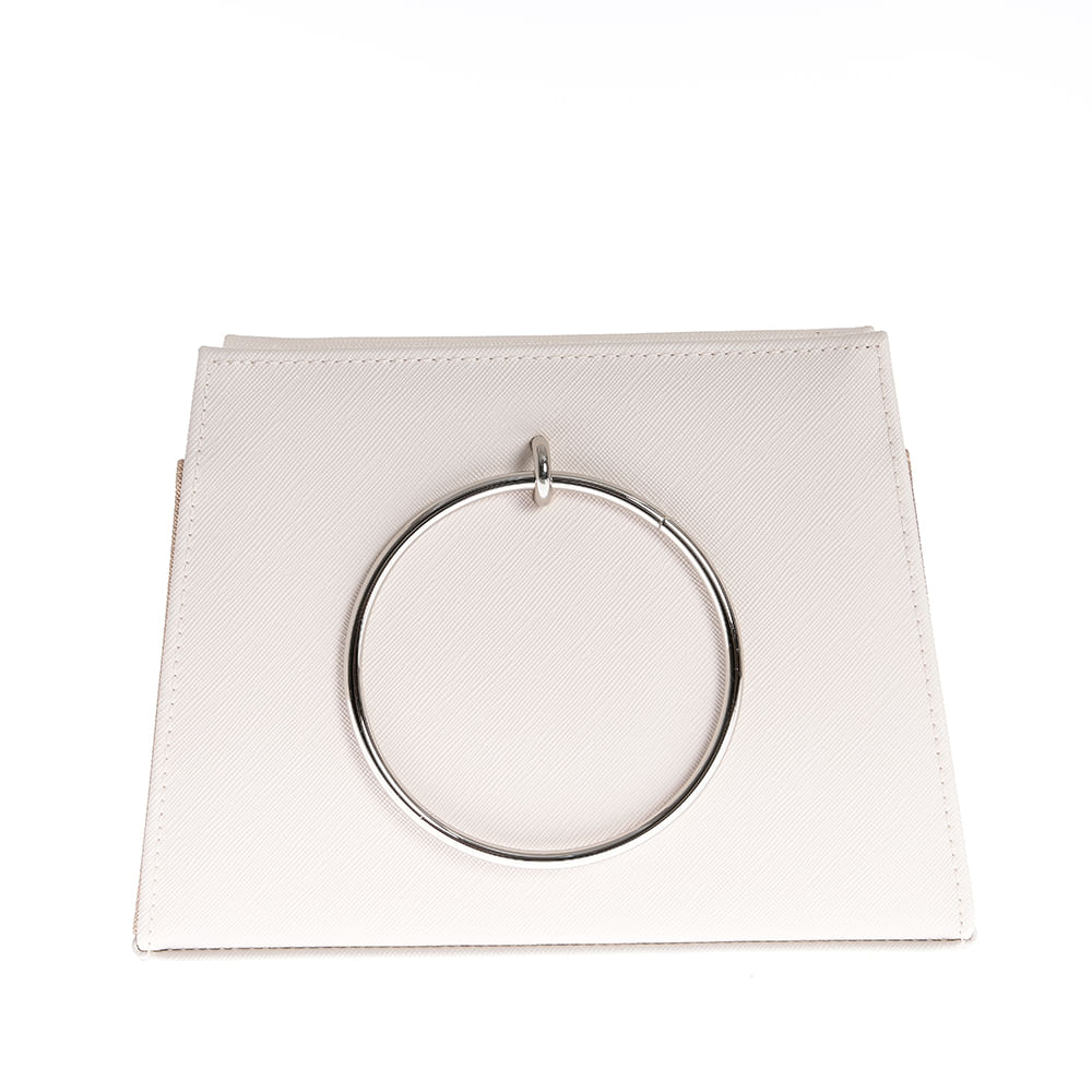 Geanta crem cu manere rotunde metalice